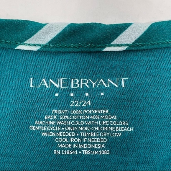 Lane Bryant Women’s Teal White Striped Front Short Cap Sleeve Top Size 22 24 3X - Picture 9 of 10